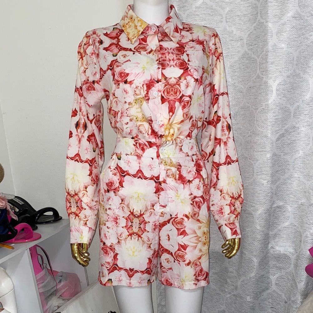 Floral Long Sleeve Shorts Set